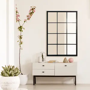 Rectangle Metal Window Panel Mirror Black / 90cm H x 60cm W