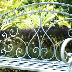 Metal Garden Bench Seat Patio Furniture Foldable Antique Blue Beautiful Shabby Chic Handmade Vintage (Genoa)