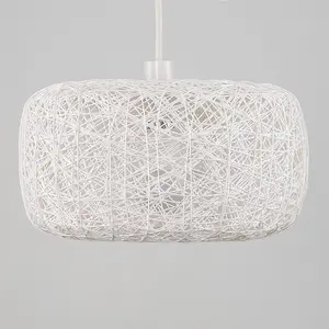 ValueLights Modern Off White Lattice Wicker Rattan Doughnut Ceiling Pendant Light Shade