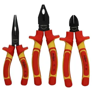 3pc VDE Plier Wire Cutter Long Nose Pliers Electrician Grips Insulated Soft Grip