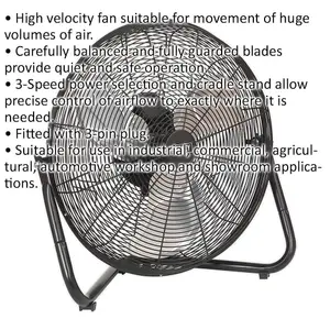 18" Industrial High Velocity Floor Fan - 3 Speed Settings - Tilting Stand - 230V