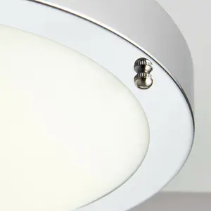 Flush Bathroom Ceiling Light Chrome Glass IP44 Round LED Cool White Lamp Fitting