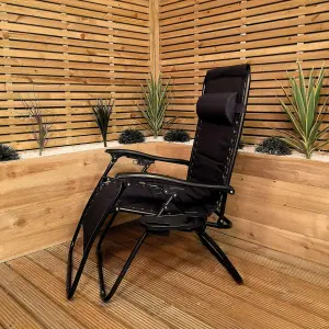 Set of 2 Luxury Padded Multi Position Zero Gravity Garden Relaxer Chair Lounger in All Black