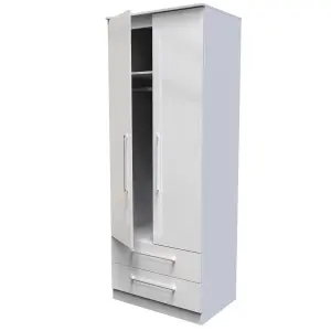 Chester 2 Door 2 Drawer Wardrobe in White Gloss (Ready Assembled)