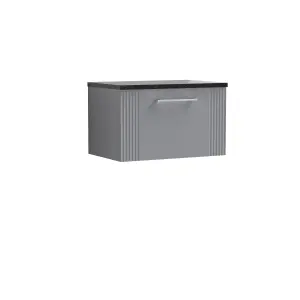 Retro 1 Drawer Wall Hung Vanity Unit with Sparkling Black Laminate Worktop - 600mm - Satin Grey - Balterley