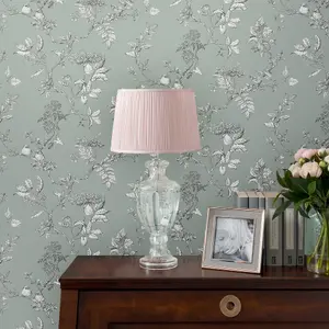 Laura Ashley Elderwood Duck egg Floral Smooth Wallpaper Sample