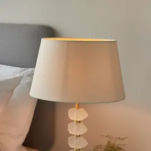 Luminosa Annabelle & Cici Base & Shade Table Lamp Frosted Crystal & Ivory Linen Mix Fabric