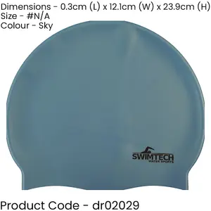 ONE SIZE Silicone Swim Cap - SKY BLUE - Comfort Fit Unisex Swimming Hair Hat