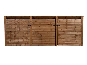 Wooden log store (roof sloping back) with door W-335cm, H-126cm, D-88cm - brown finish