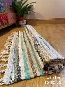 Festival Recycled Cotton Blend Rag Rug in Varied Colourways Indoor and Outdoor Use / 60 cm x 90 cm / Pastel