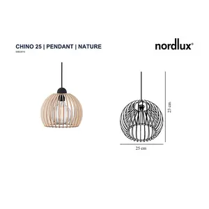 Nordlux Chino 25 Indoor Living Dining Wood Pendant Ceiling Light in Nature (Diam) 25cm