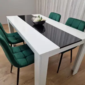 Kitchen Dining Table And 4 Chairs Wooden White Black Table Tufted Velvet Green Chairs