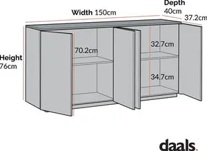 Agnes Curved Edge 150cm Wide Sideboard, White - Daals - Sideboard