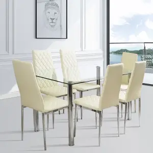 Set of 2 Beige PVC High Back Dining Chairs