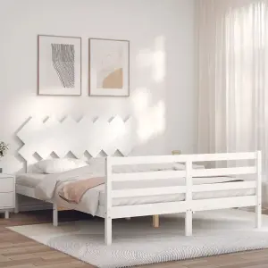 Berkfield Bed Frame with Headboard White King Size Solid Wood