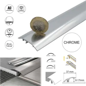 S16 Aluminium Door Bar floor Trim Threshold Cover Strip T bar Adjustable - Chrome