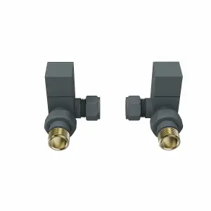 Right Radiators Corner Square Head Anthracite Heated Towel Rail Radiator Valves Pair