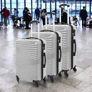 LUGGIT 3 Pcs Travel Lightweight Trolley Luggage Suitcase Set, Hard Shell - Rippled Silver White