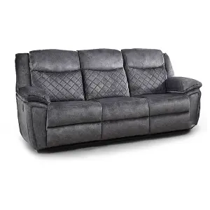 Brianna Grey Full Fabric Manual Reclining 3 Seater Sofa