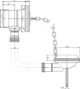 Extended Retainer Bath Waste with Overflow, Plug and Link Chain Waste for Baths up to 20mm Thick - Chrome