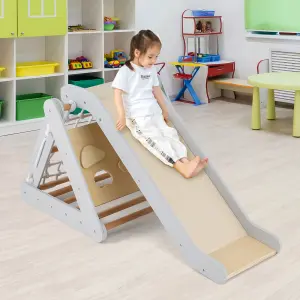 Costway 4-in-1 Triangle Climbing Set Wooden Toddler Climber with Ramp Sliding Board