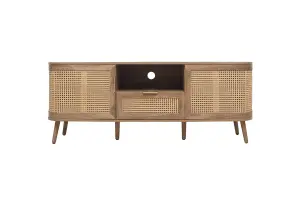 Rattan TV Entertainment Unit Curved Oak Cabinet Birlea Sark