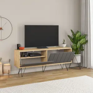 Decortie Picadilly Modern TV Unit Multimedia Centre Storage Cabinet Oak Anthracite Grey 139cm for 55" TV