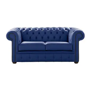 Chesterfield 2 Seater Shelly Deep Ultramarine Blue Real Leather Sofa Settee Bespoke In Classic Style