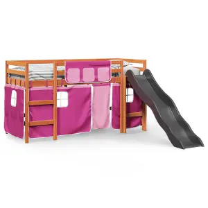 Berkfield Kids' Loft Bed with Curtains Pink 90x200 cm Solid Wood Pine