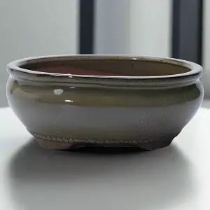 20cm Glazed Bonsai Pot - Oval - 20cm x 16cm x 6cm - Green