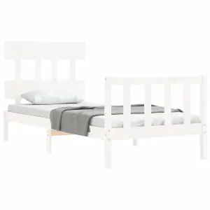 Berkfield Bed Frame with Headboard White Single Solid Wood