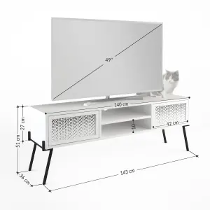 Decortie Naive Modern TV Unit Multimedia Centre White with Storage TV Cabinet 140cm