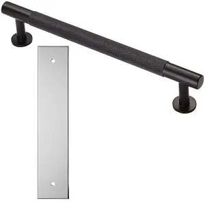 Pull Handle & Contrasting Backplate Set - Knurled Round T Bar - Matt Black & Chrome