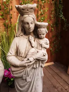 Stone Cast statues of Mary with Child and St Francis