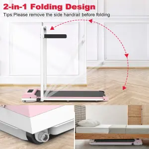 2 in 1 Folding Treadmill with Side Handrails Walking Running Machine for Home Cardio Exercise-Pink