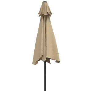 Berkfield Outdoor Parasol with LED Lights and Steel Pole 300cm Taupe