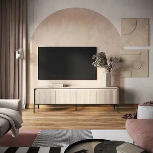 Trend 06 TV Cabinet in Beige - Ripple Front & Push-to-Open System - W1930mm x H560mm x D400mm