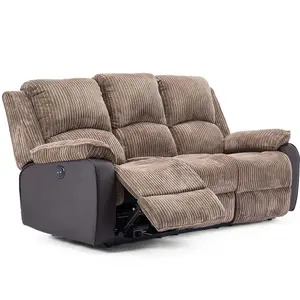 Postana Electric High Back Jumbo Cord Fabric Recliner 3 Seater Sofa (Brown)