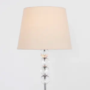 ValueLights Eleanor Modern Silver Chrome and Clear Acrylic Ball Floor Lamp with Beige Shade