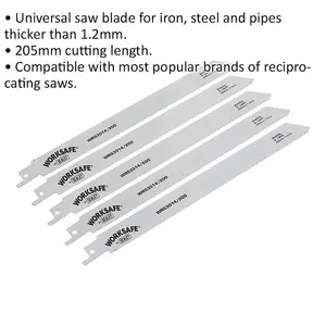 5-Pack 225mm Reciprocating Saw Blades for Iron and Steel Cutting