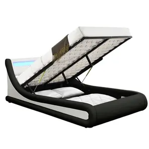 Galaxy LED Upholstered Ottoman Bed Black/White / Kingsize (5')