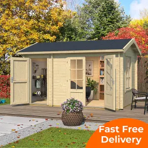 Lasita Warrington Log Cabin with Side Store - 3.9m x 2.4m - Two Room Garden Summer House