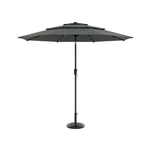 Dark Grey Garden 3-Tier Umbrella with Solar Lights