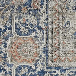 Blue Luxurious Traditional Easy to Clean Bordered Floral Dining Room Bedroom and Living Room Rug -160cm X 221cm