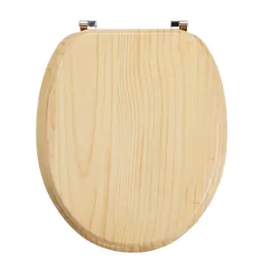 GoodHome Levanto Natural Pine effect Round Standard close Toilet seat