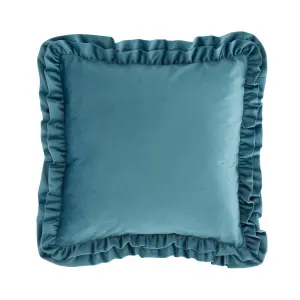 Catherine Lansfield So Soft Velvet Touch Double Frill 43x43cm Cushion Teal Green