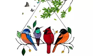 Stained Glass Effect Birds Hanging Garden Decorations