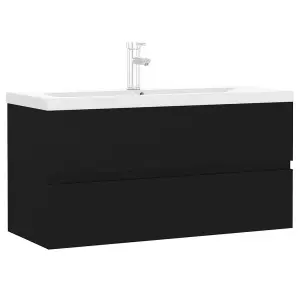 Berkfield Sink Cabinet with Built-in Basin Black Engineered Wood