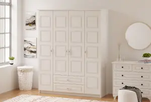 REGAL 4 Door 2 Drawer White Wardrobe