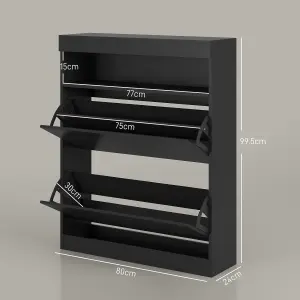 HOMCOM Wall Mounted or Freestanding Shoe Cabinet with 2 Flip Drawers, Black